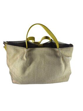 Mark & Graham Gold Woven Tote Yellow Leather Straps Made In Italy Purse Handbag